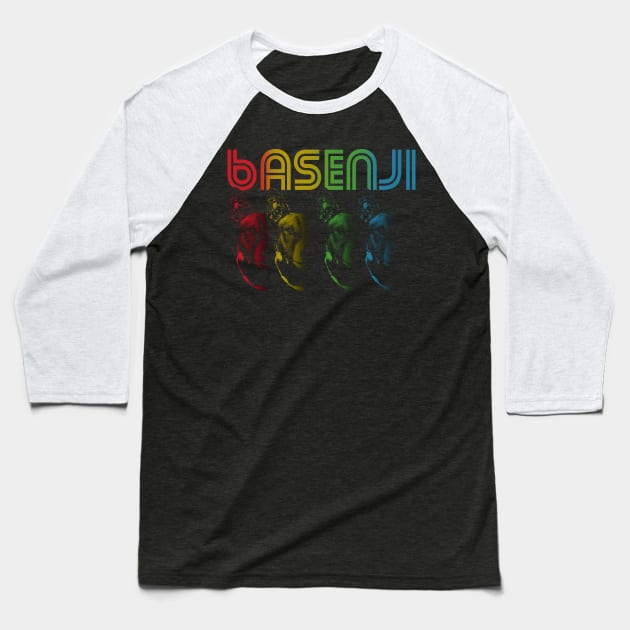 Cool Retro Groovy Basenji Dog Baseball T-Shirt by Madfido